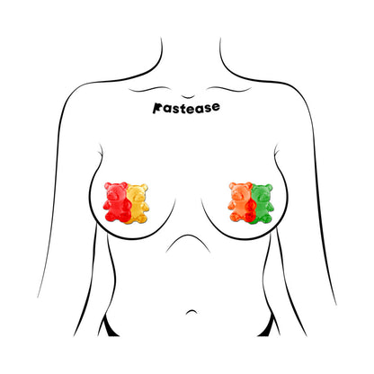 Pastease Gummy Bear Breast Pasties – Colorful Red, Yellow, Orange, and Green Design