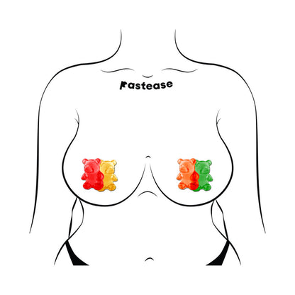 Pastease Gummy Bear Breast Pasties – Colorful Red, Yellow, Orange, and Green Design