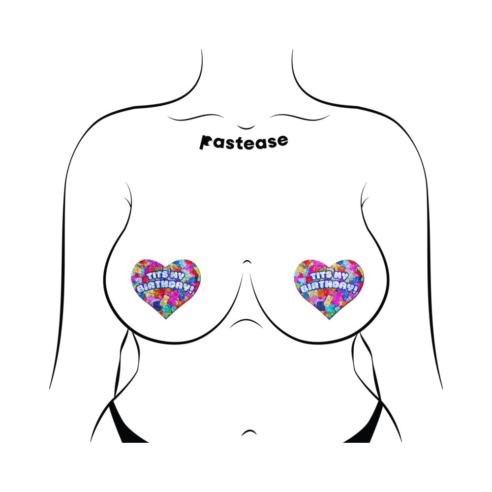 Pastease Tits My Birthday! Heart Breast Pasties with Confetti – Colorful Celebration Accessory