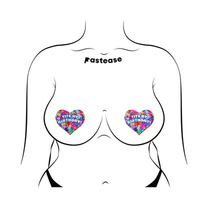 Pastease Tits My Birthday! Heart Breast Pasties with Confetti – Colorful Celebration Accessory