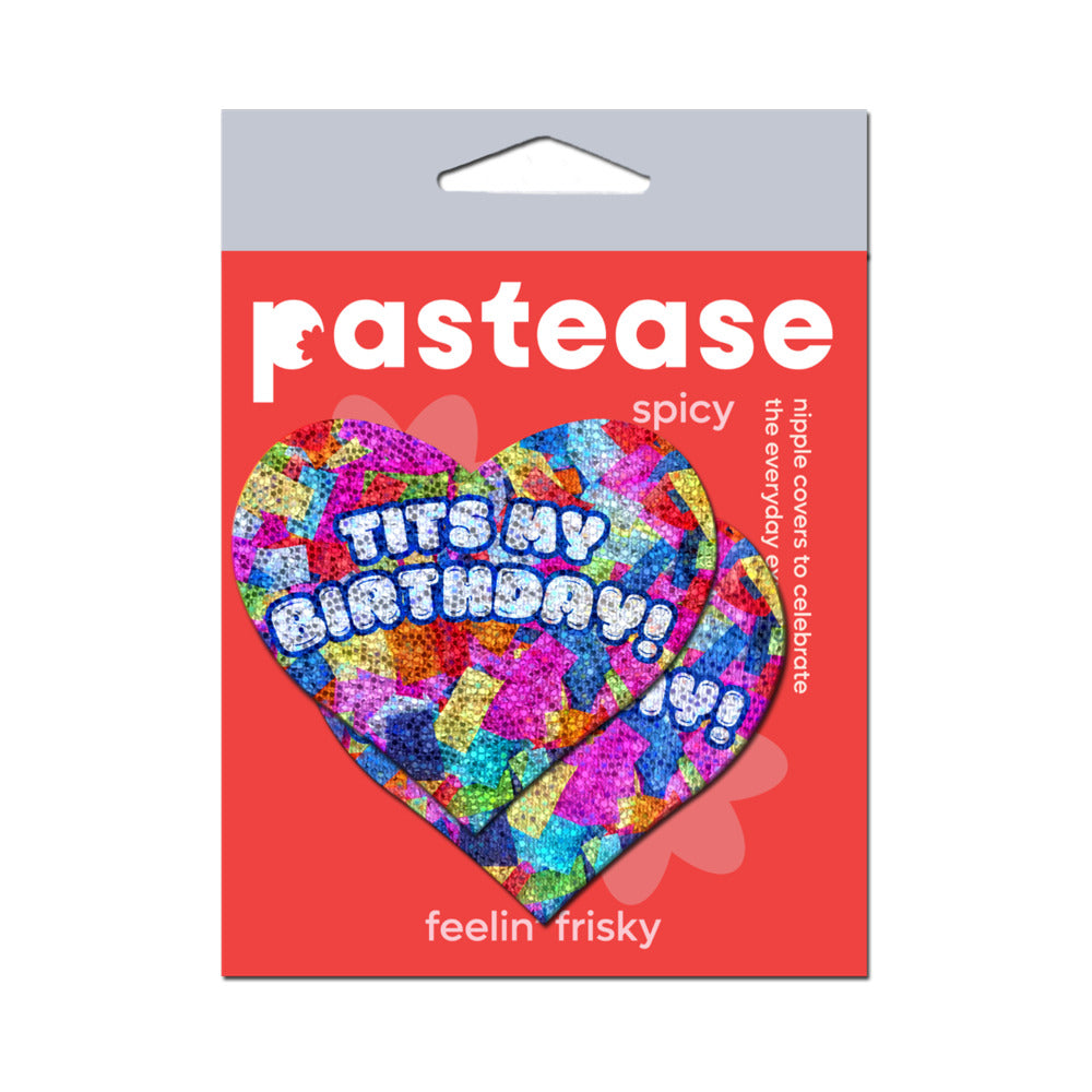 Pastease Tits My Birthday! Heart Breast Pasties with Confetti – Colorful Celebration Accessory