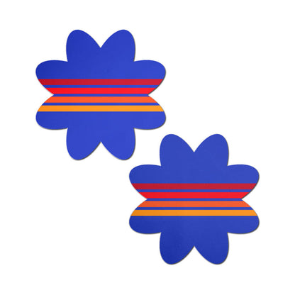 Pastease Vibrant Retro Stripes on Blue Petal Breast Pasties – Vintage-Inspired Design