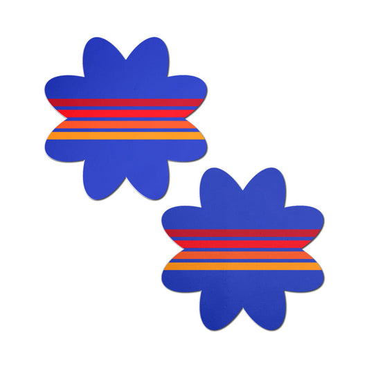 Pastease Vibrant Retro Stripes on Blue Petal Breast Pasties – Vintage-Inspired Design