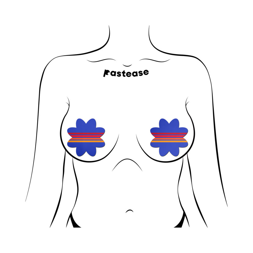 Pastease Vibrant Retro Stripes on Blue Petal Breast Pasties – Vintage-Inspired Design