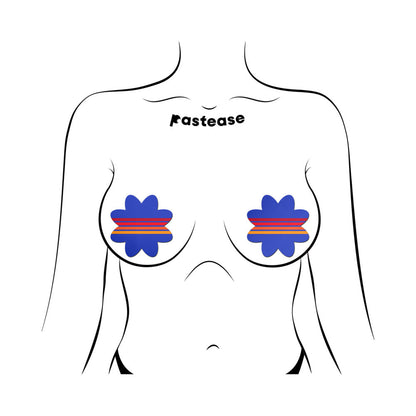 Pastease Vibrant Retro Stripes on Blue Petal Breast Pasties – Vintage-Inspired Design