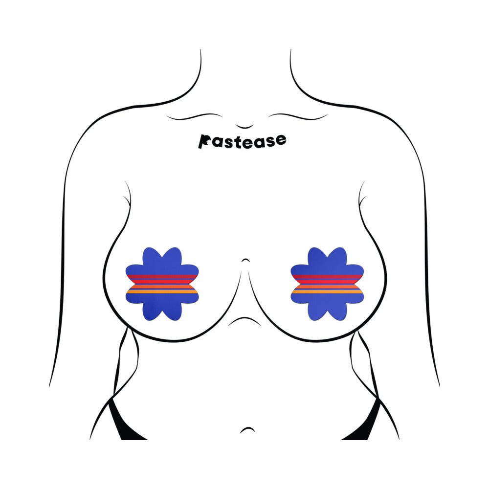 Pastease Vibrant Retro Stripes on Blue Petal Breast Pasties – Vintage-Inspired Design