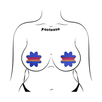 Pastease Vibrant Retro Stripes on Blue Petal Breast Pasties – Vintage-Inspired Design