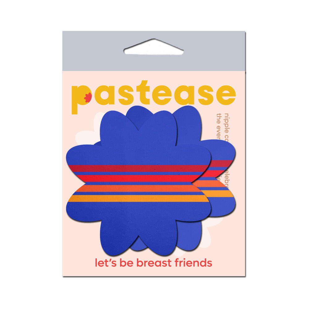 Pastease Vibrant Retro Stripes on Blue Petal Breast Pasties – Vintage-Inspired Design