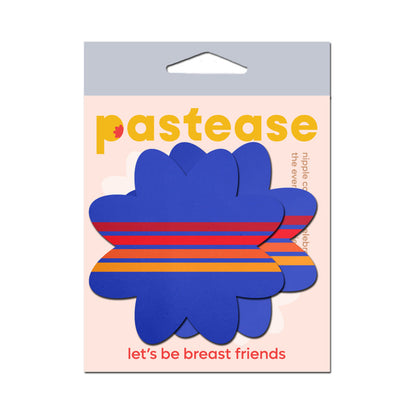 Pastease Vibrant Retro Stripes on Blue Petal Breast Pasties – Vintage-Inspired Design