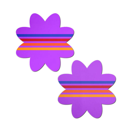 Pastease Colorful Retro Stripes on Purple Petal Breast Pasties – 3" x 3" Coverage