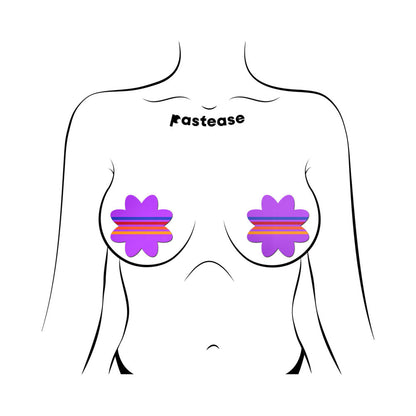 Pastease Colorful Retro Stripes on Purple Petal Breast Pasties – 3" x 3" Coverage