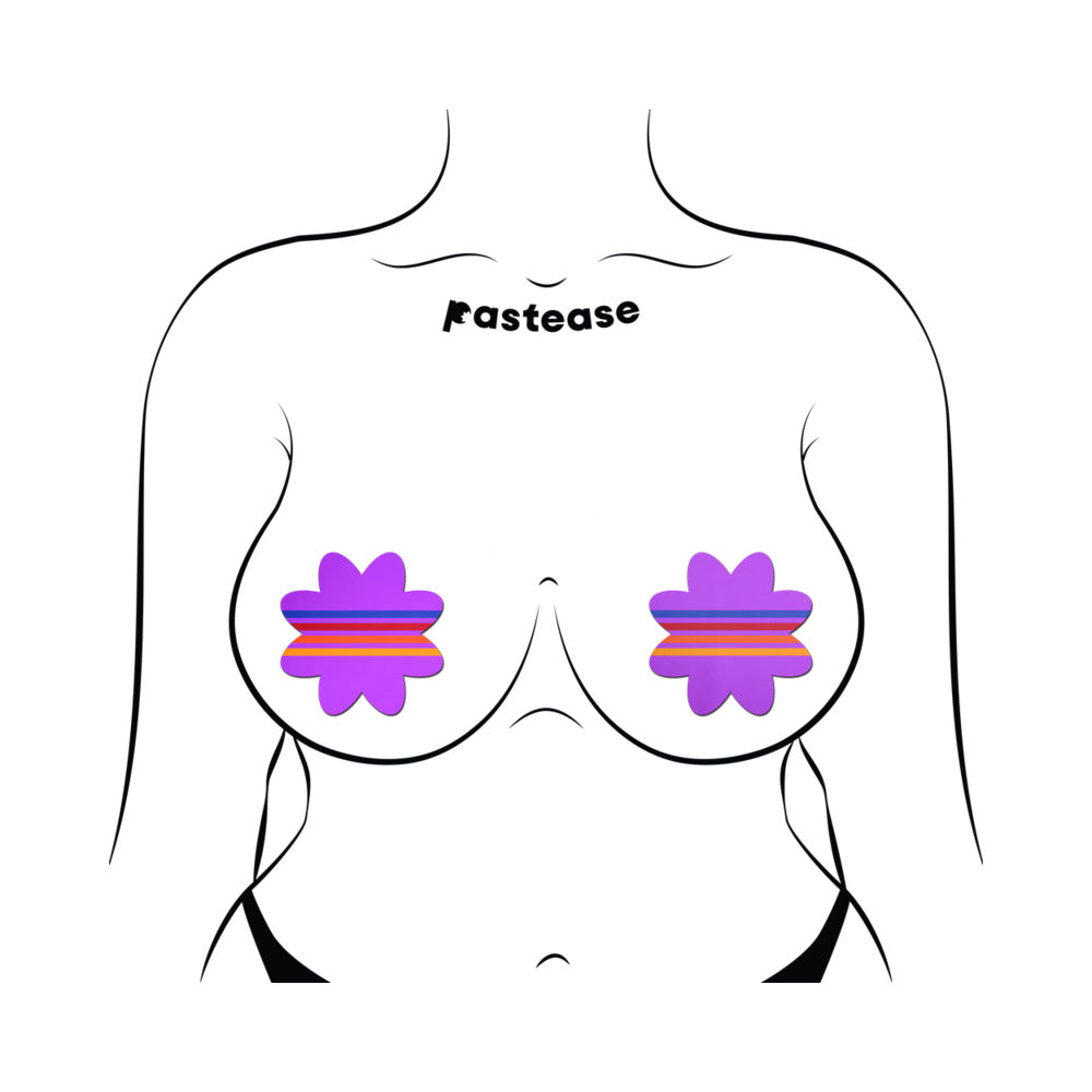 Pastease Colorful Retro Stripes on Purple Petal Breast Pasties – 3" x 3" Coverage