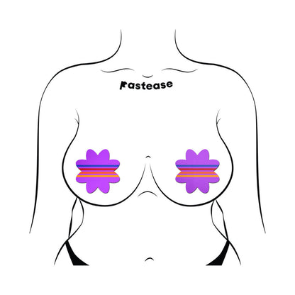 Pastease Colorful Retro Stripes on Purple Petal Breast Pasties – 3" x 3" Coverage