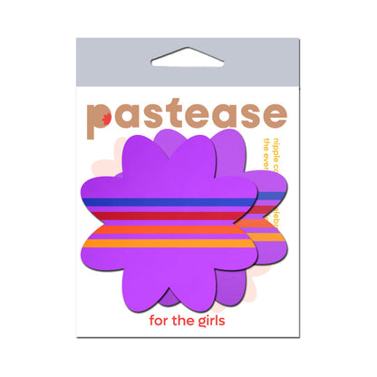 Pastease Colorful Retro Stripes on Purple Petal Breast Pasties – 3" x 3" Coverage