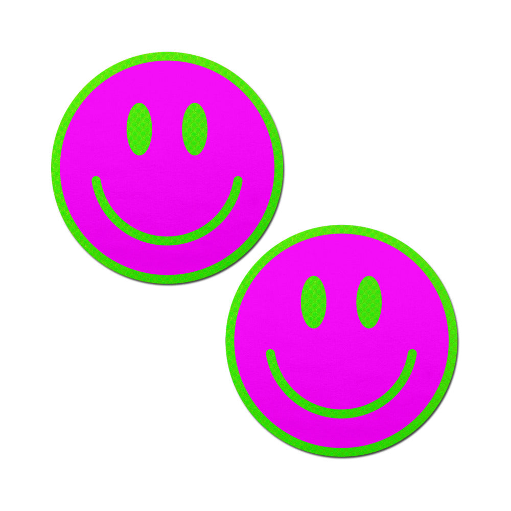 Pastease Neon Green Glow-in-the-Dark Pink Smiley Face Breast Pasties – 3 Inch Coverage