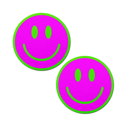 Pastease Neon Green Glow-in-the-Dark Pink Smiley Face Breast Pasties – 3 Inch Coverage