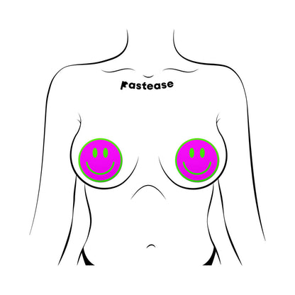 Pastease Neon Green Glow-in-the-Dark Pink Smiley Face Breast Pasties – 3 Inch Coverage