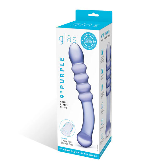 Purple Rain Ribbed Dildo – Dual-Ended Glass Dildo for G-Spot and Prostate Stimulation – Purple