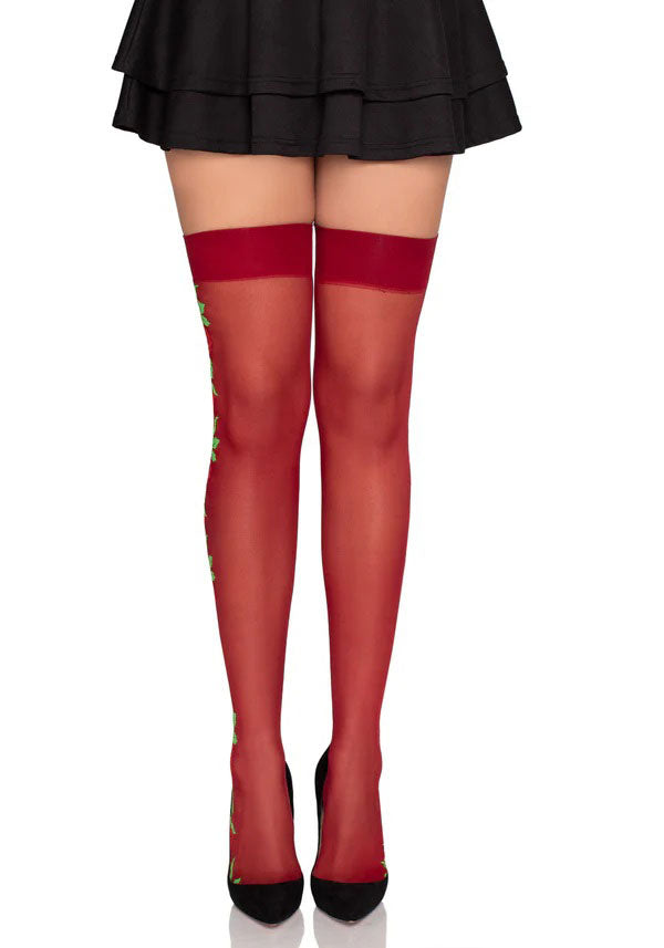 Leg Avenue Spandex Thigh Highs with Roses – Burgundy