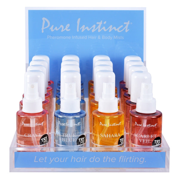Pure Instinct Pheromone Hair and Body Mist Bundle, Alcohol-Based, 21-Piece Acrylic Display