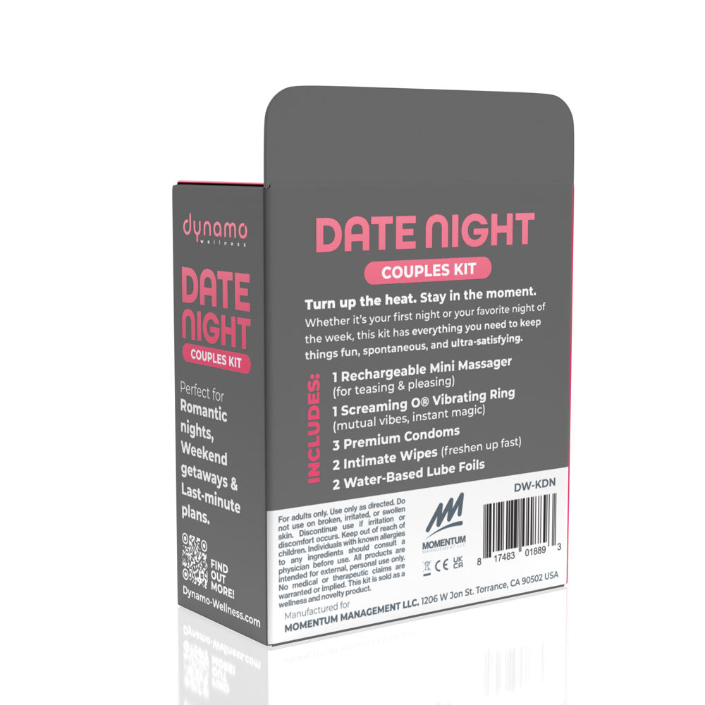 Screaming O Date Night Intimacy Kit – Rechargeable Mini Massager, Vibrating Ring, Condoms, Lubricant Wipes