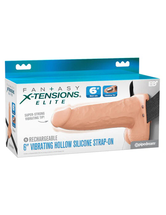 Pipedream Fantasy X-Tensions Elite 6" Vibrating Hollow Silicone Strap-on - Beige