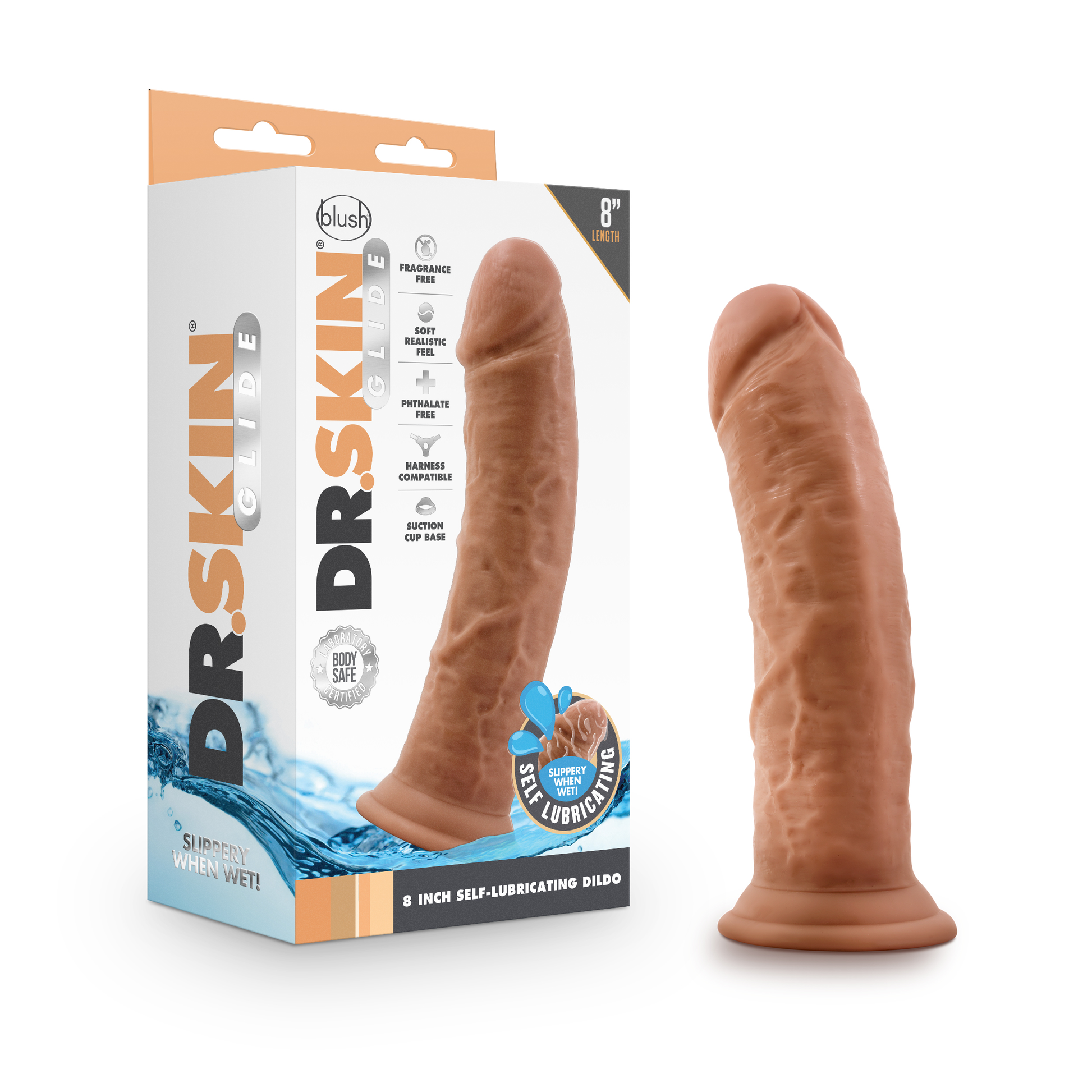 Dr. Skin Glide 8 Inch Self Lubricating Dildo - Mocha