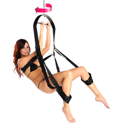 XR Brands 360 Degree Spinning Sex Swing with Torque Bar - Black
