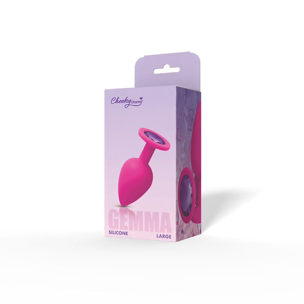 Gemma Purple Gem Pink Silicone Plug - Large - Tapered Teardrop Shaped with Flared Base