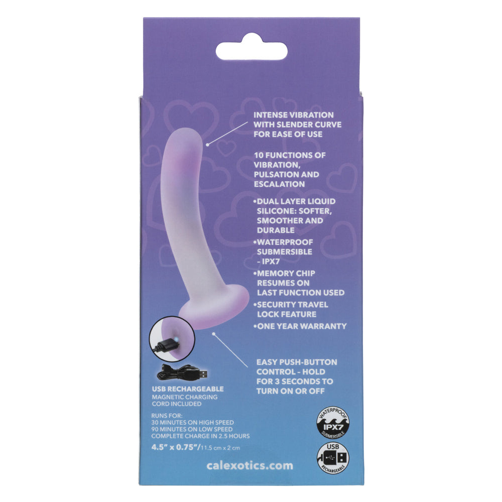 CalExotics Lavender Haze Slender Curved Probe Vibrator, Rechargeable Liquid Silicone, IPX7, Purple