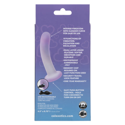CalExotics Lavender Haze Slender Curved Probe Vibrator, Rechargeable Liquid Silicone, IPX7, Purple
