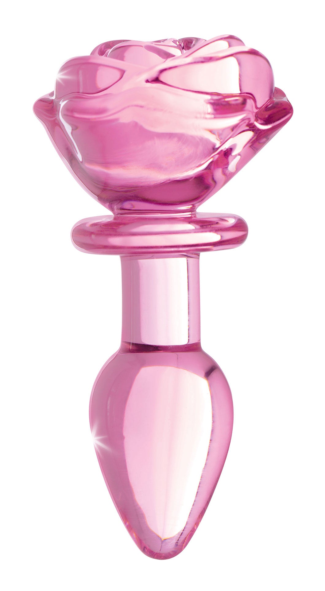 XR Brands Pink Rose Glass Anal Plug - Small - Decorative and Temperature Play