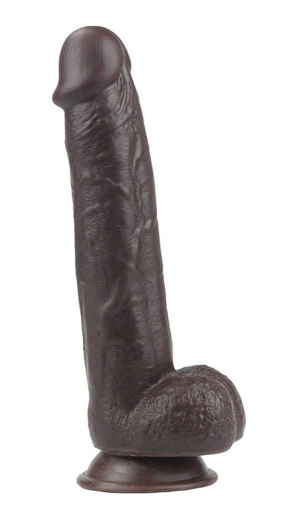 Real Skin 9" Dual Layer Dildo - Dark Brown - Bendable and Realistic