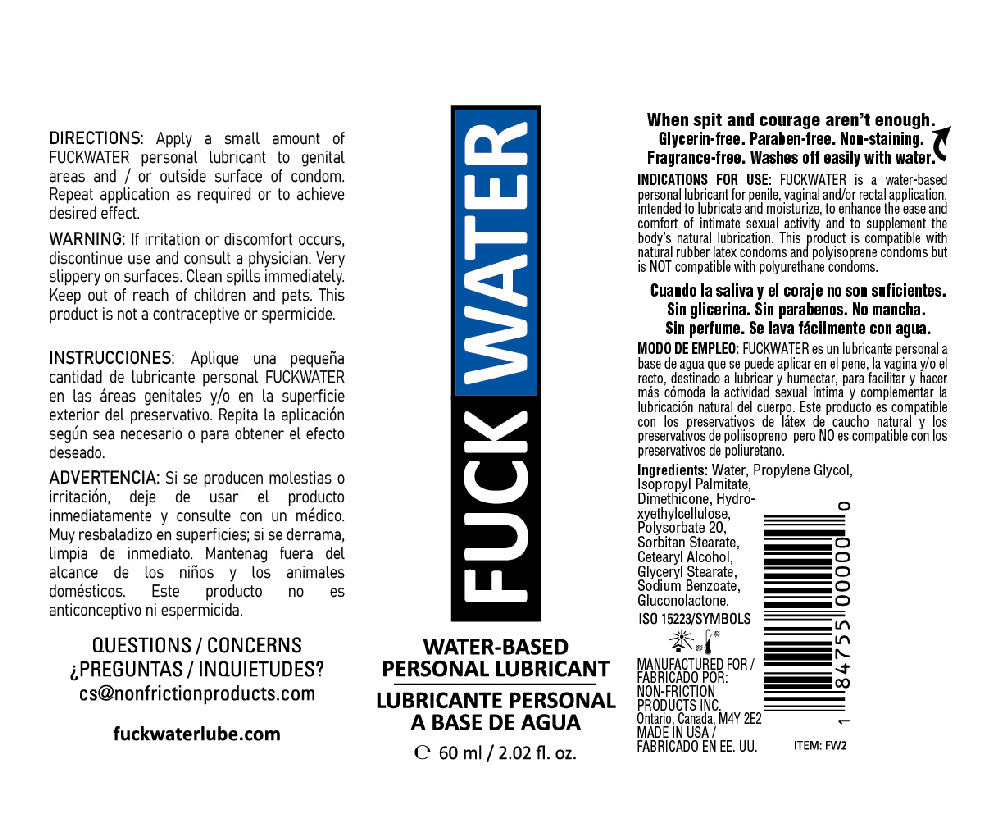 Fuck Water Water-Based Lubricant - 2 Fl. Oz. - Glycerin-Free
