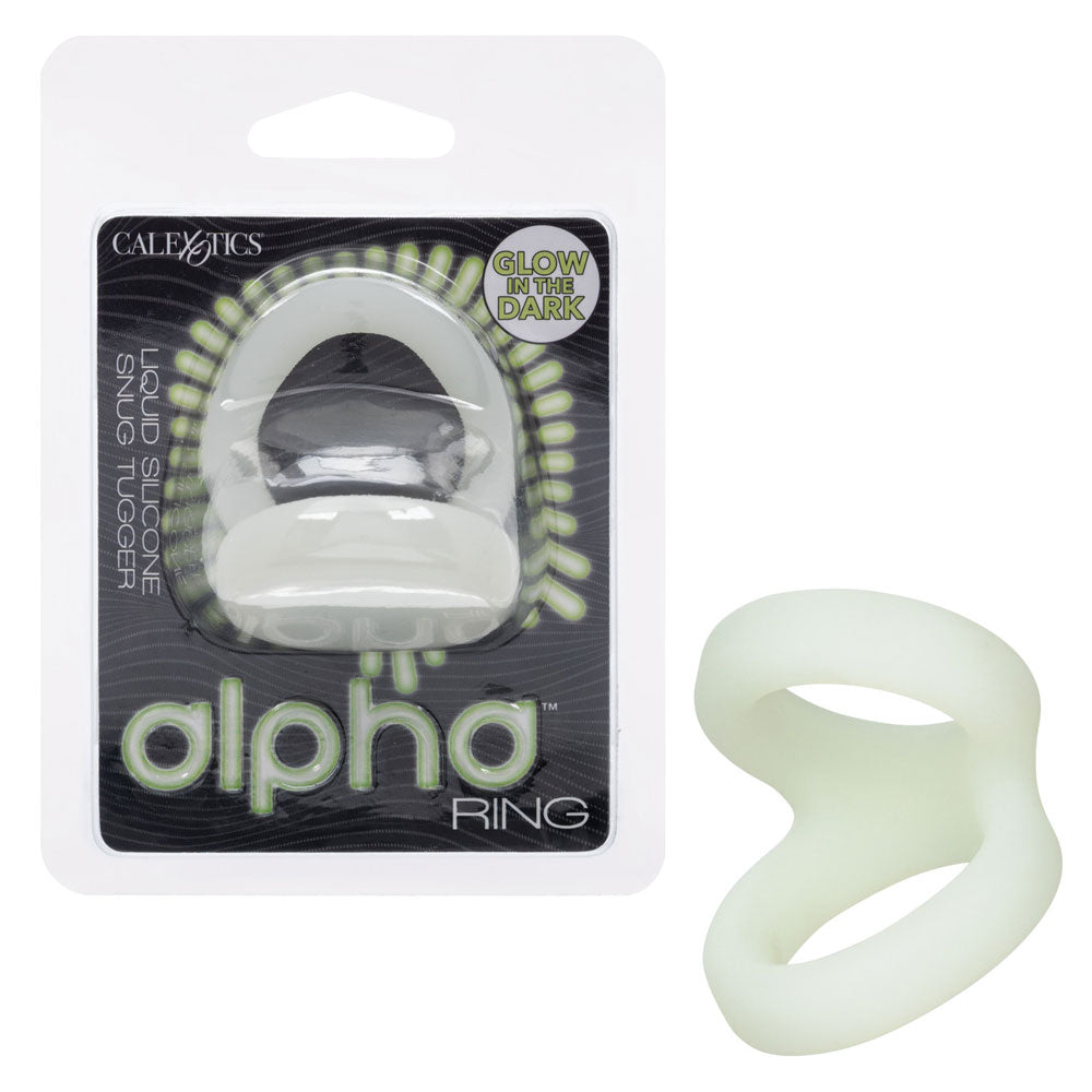 CalExotics Alpha Liquid Silicone Snug Tugger - Glow-in-the-Dark Scrotum Support Ring - Clear