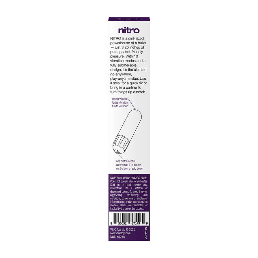 VeDO Nitro Rechargeable Bullet - Waterproof Vibrating Toy - Purple