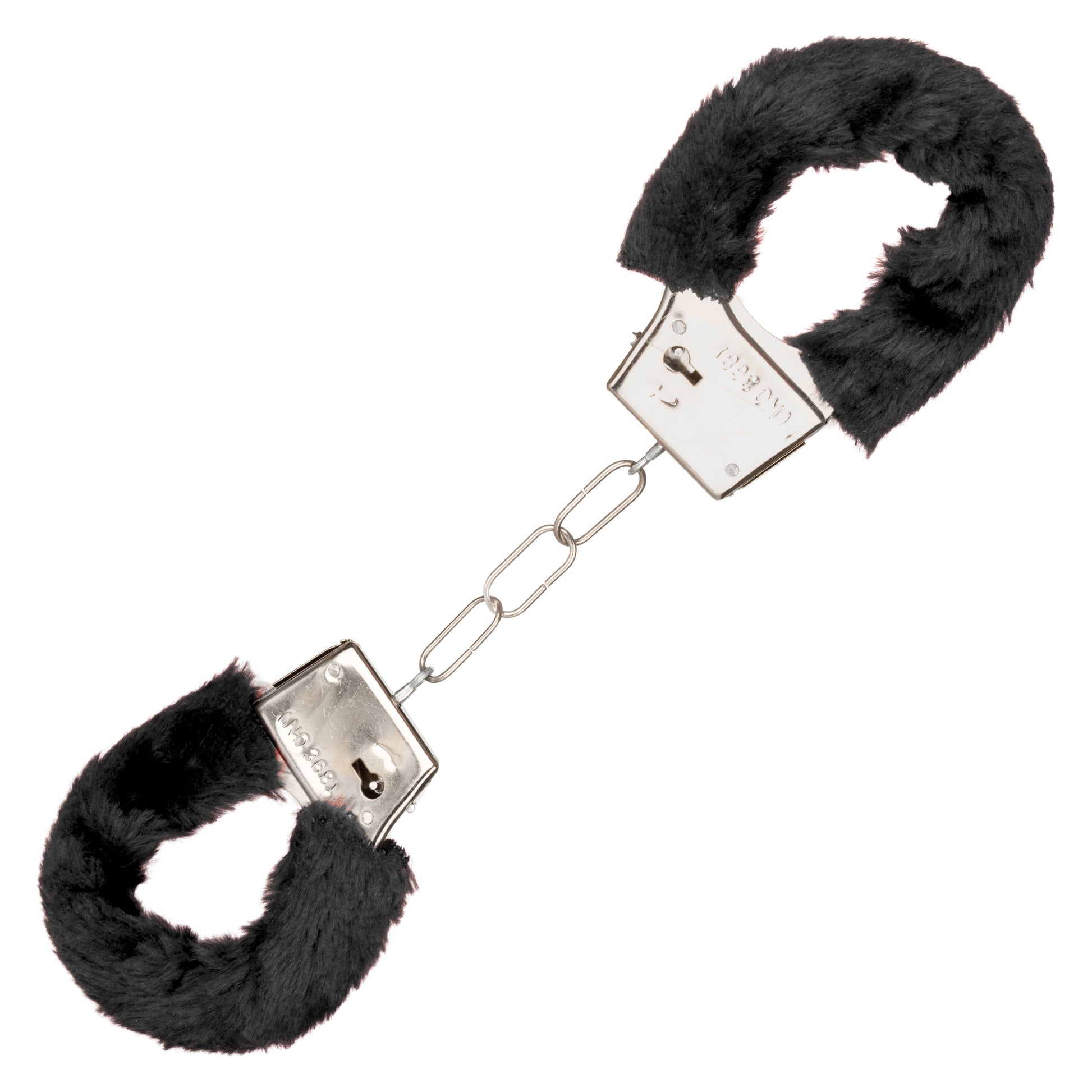 CalExotics Playful Furry Cuffs - Black Metal Handcuffs with Faux Fur
