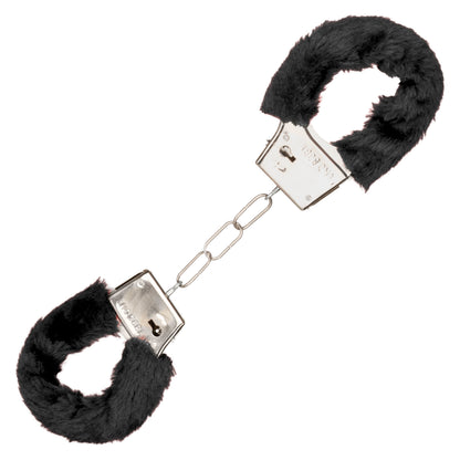 CalExotics Playful Furry Cuffs - Black Metal Handcuffs with Faux Fur