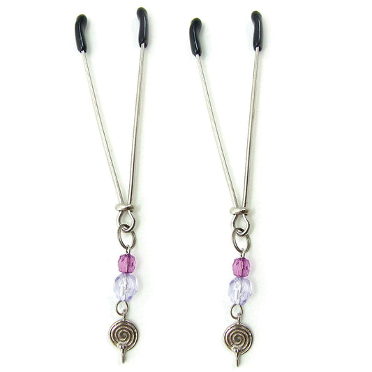 PHS International Sex Kitten Clamps – Adjustable Tweezer Nips in Purple Swirls