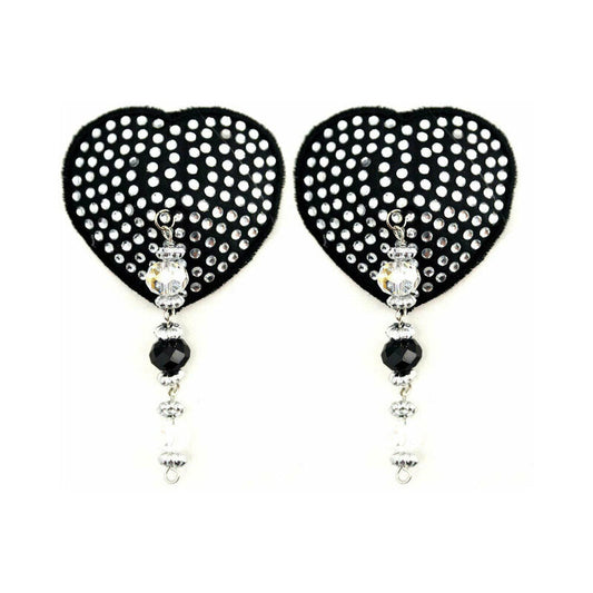 Bijoux de Nip Black Crystal Heart Pasties – Black with Faceted Beads