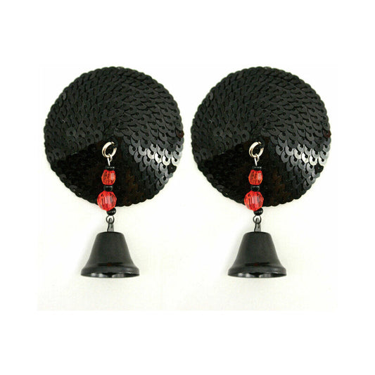 Bijoux de Nip Black Sequin Round Pasties with Bells – Black