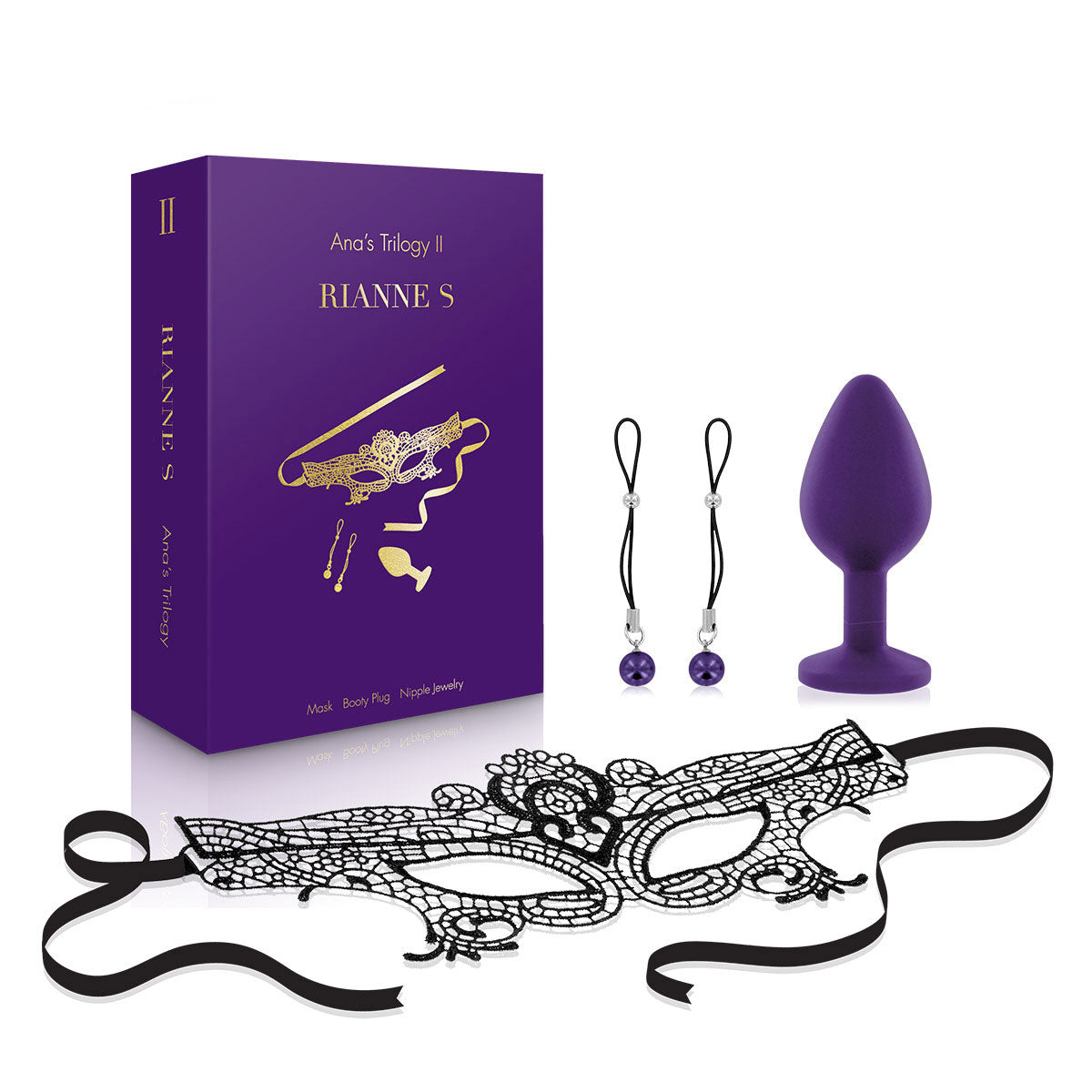 Rianne S Ana's Trilogy II Kit – Nipple Jewels, Booty Plug, Francoise Mask – Assorted Colors