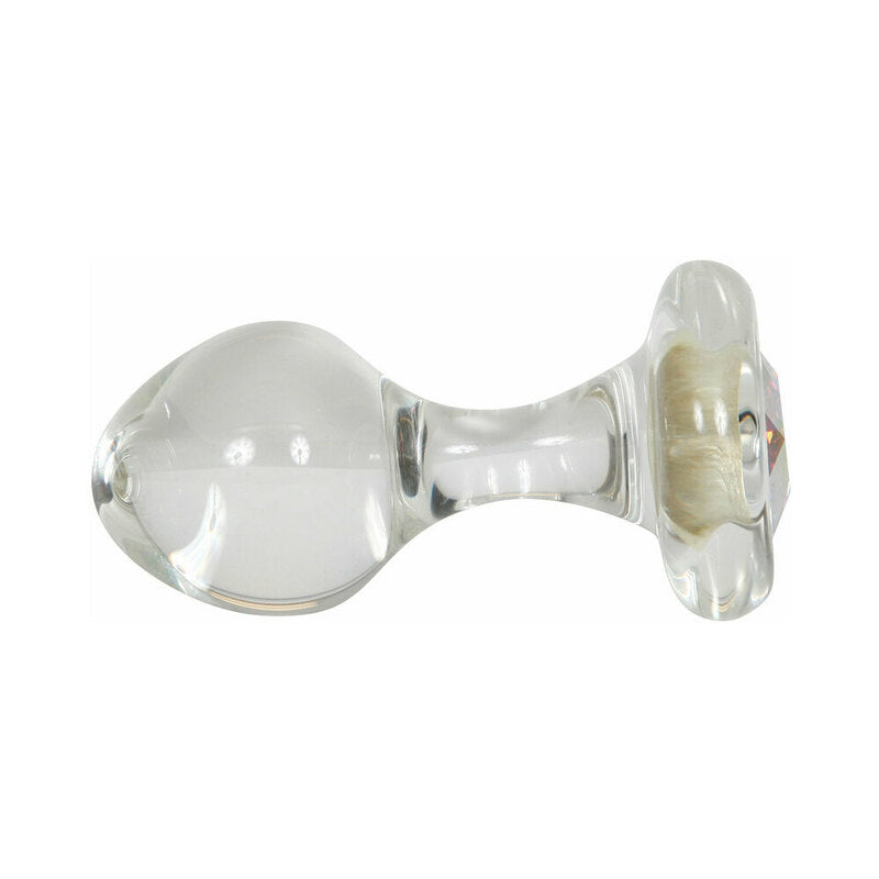 Crystal Delights Small Clear Plug with Gem Aurora Borealis – Multi-Color Glass Anal Plug