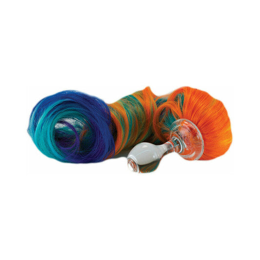 Crystal Delights Minx Pony Tail Plug – Handcrafted Glass Anal Plug with Colorful Ponytail – Rainbow