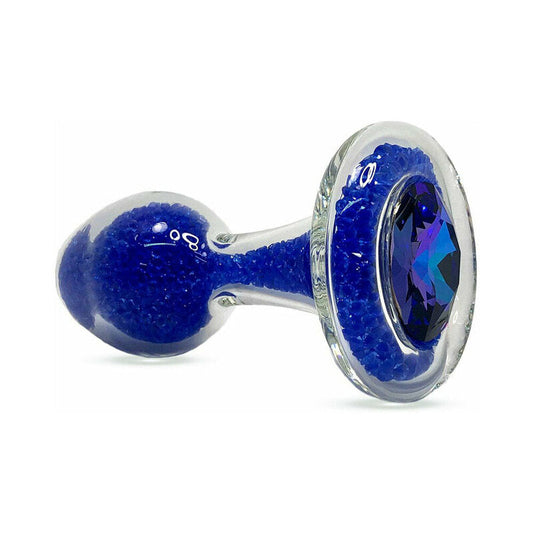 Crystal Delights Sparkle Plug – Blue Glass Anal Plug with Flared Base