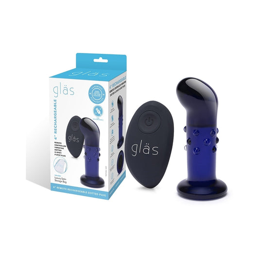 Electric Eel Glas 4 in. Rechargeable Remote-Controlled Vibrating G-Spot/P-Spot Plug – Blue