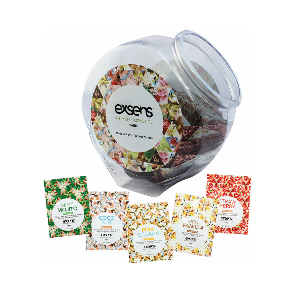 Exsens Warming Oil Foils 150-Piece Display – Flavored Massage Oils – Clear
