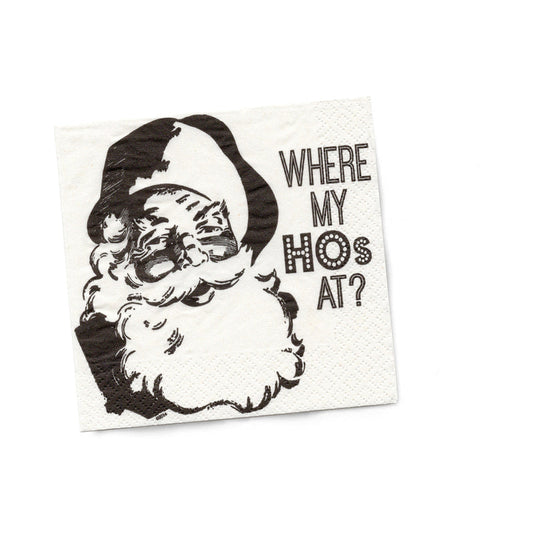 Twisted Wares Where My HOs At? Beverage Napkins 20-Pack – White