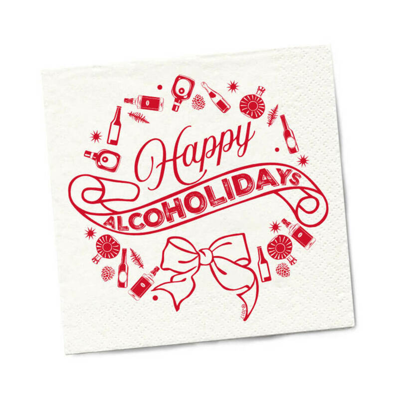 Twisted Wares Happy Alcoholidays Beverage Napkins 20-Pack – White