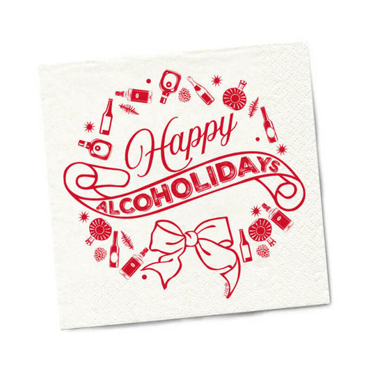 Twisted Wares Happy Alcoholidays Beverage Napkins 20-Pack – White